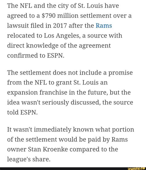 NFL, city of St. Louis agree to $790 million settlement .